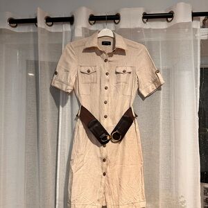 Tan Button-Up Dress with Belt